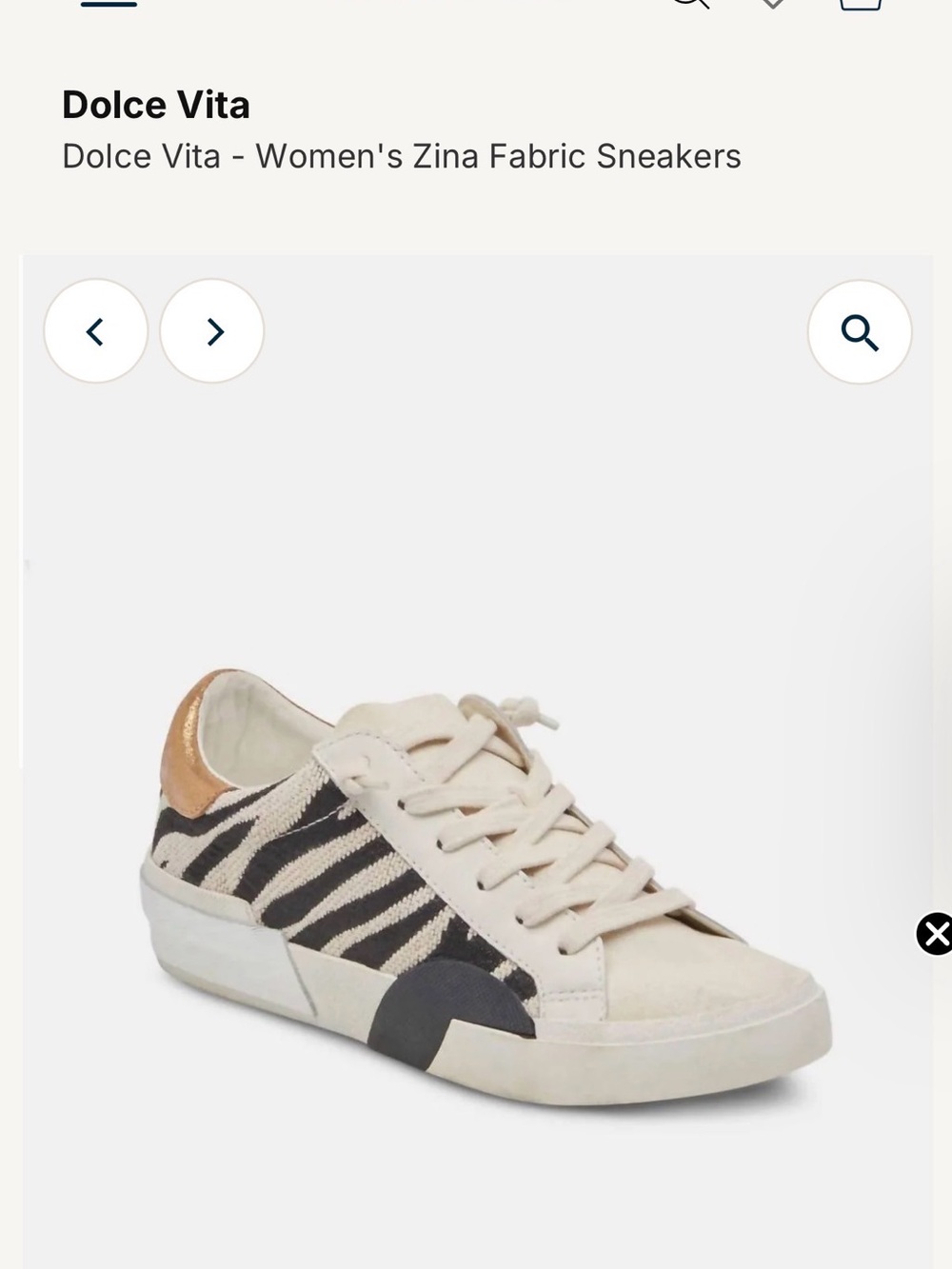Dolce Vita Zina Zebra-Print Sneaker in Cream, Black & Metallic Gold